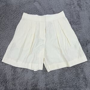 L'academie Shorts Womens Small (27x6) Beige 100% Linen Pleated - New